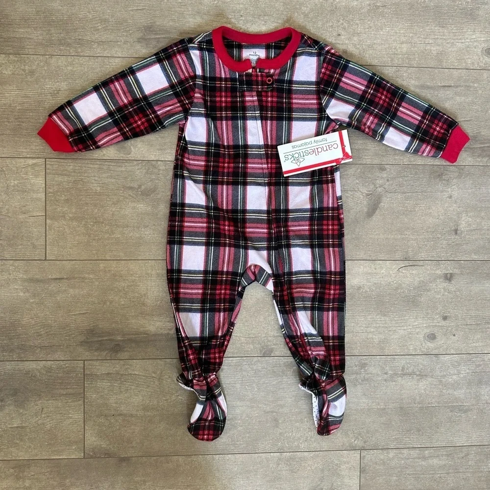 New Macys Flannel Plaid Pajamas Footies Baby 12 months  New with tags